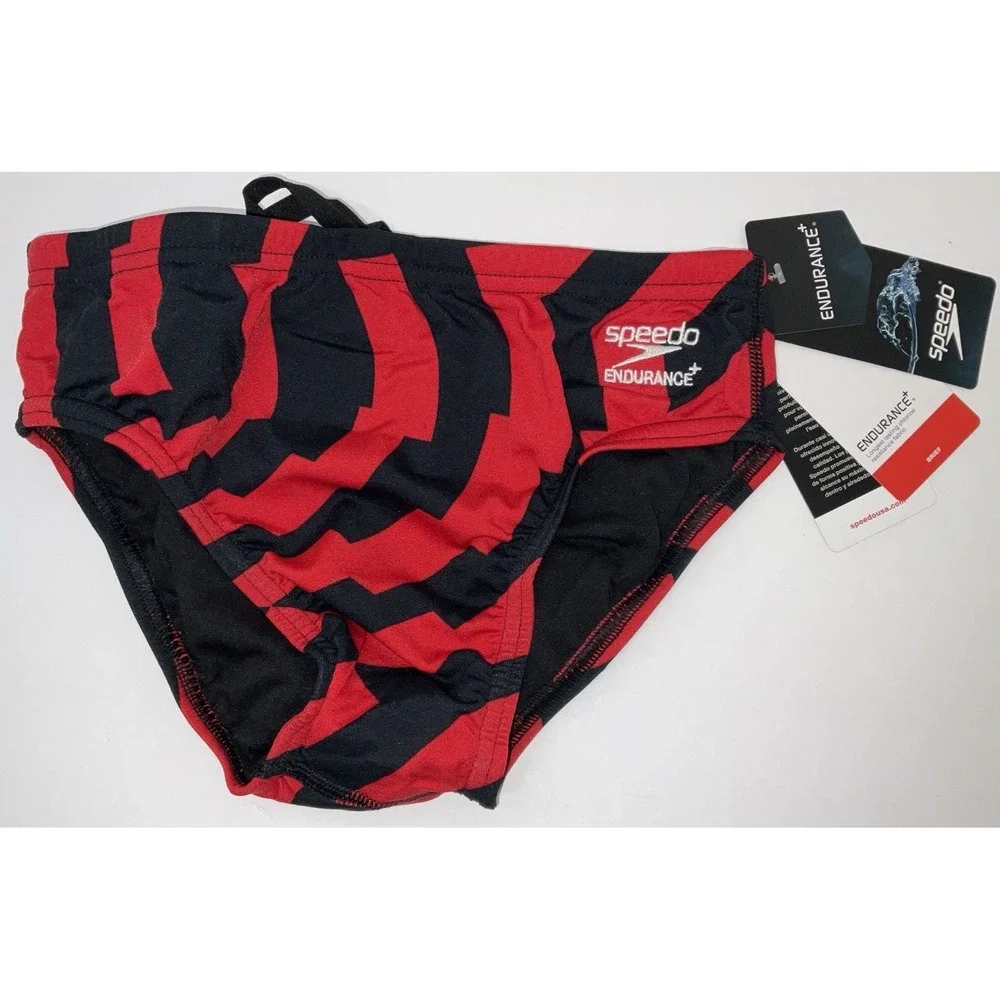 NIP Men's Speedo Competitive Endurance+ Vortex Maze Brief Trunks Red Black 28